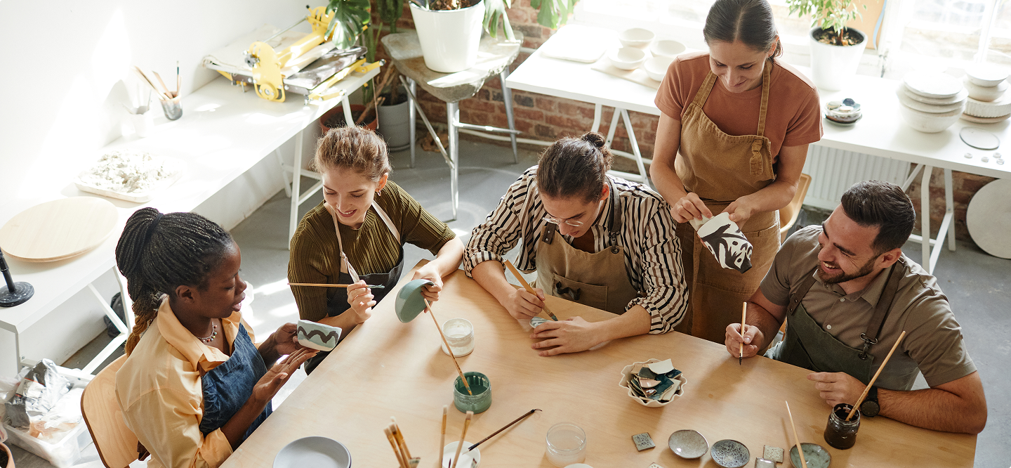 birds eye view of students together